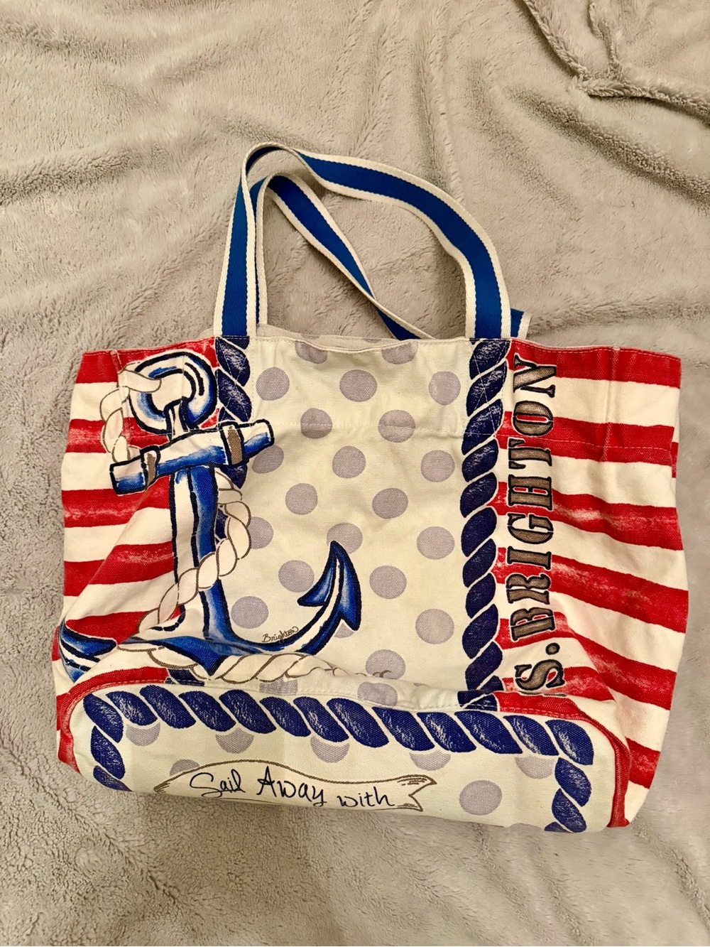Brighton Nautical Canvas Beach Tote Sail Away Anchor Ship Wheel Red White Blue